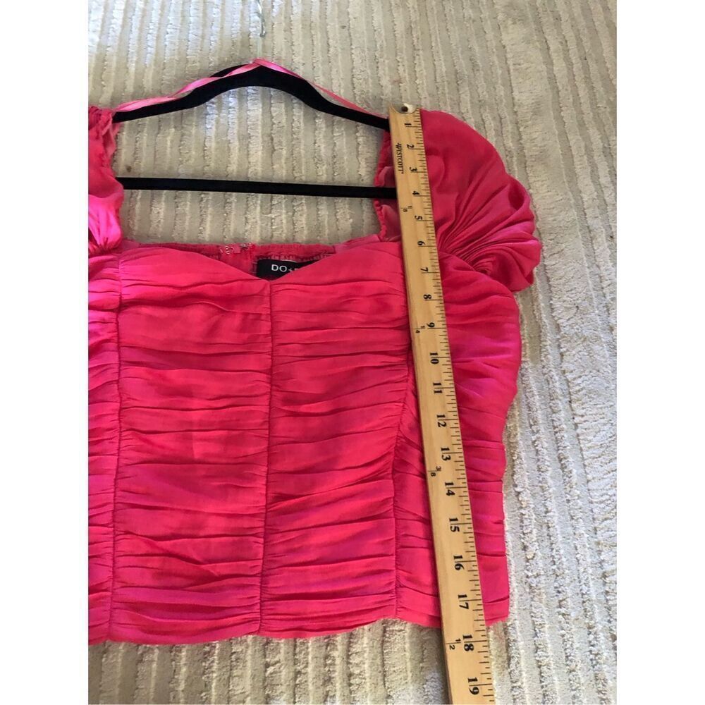 Do+Be Pink Puff Sleeve Ruffle Ruched Top  SZ L - Picture 8 of 10